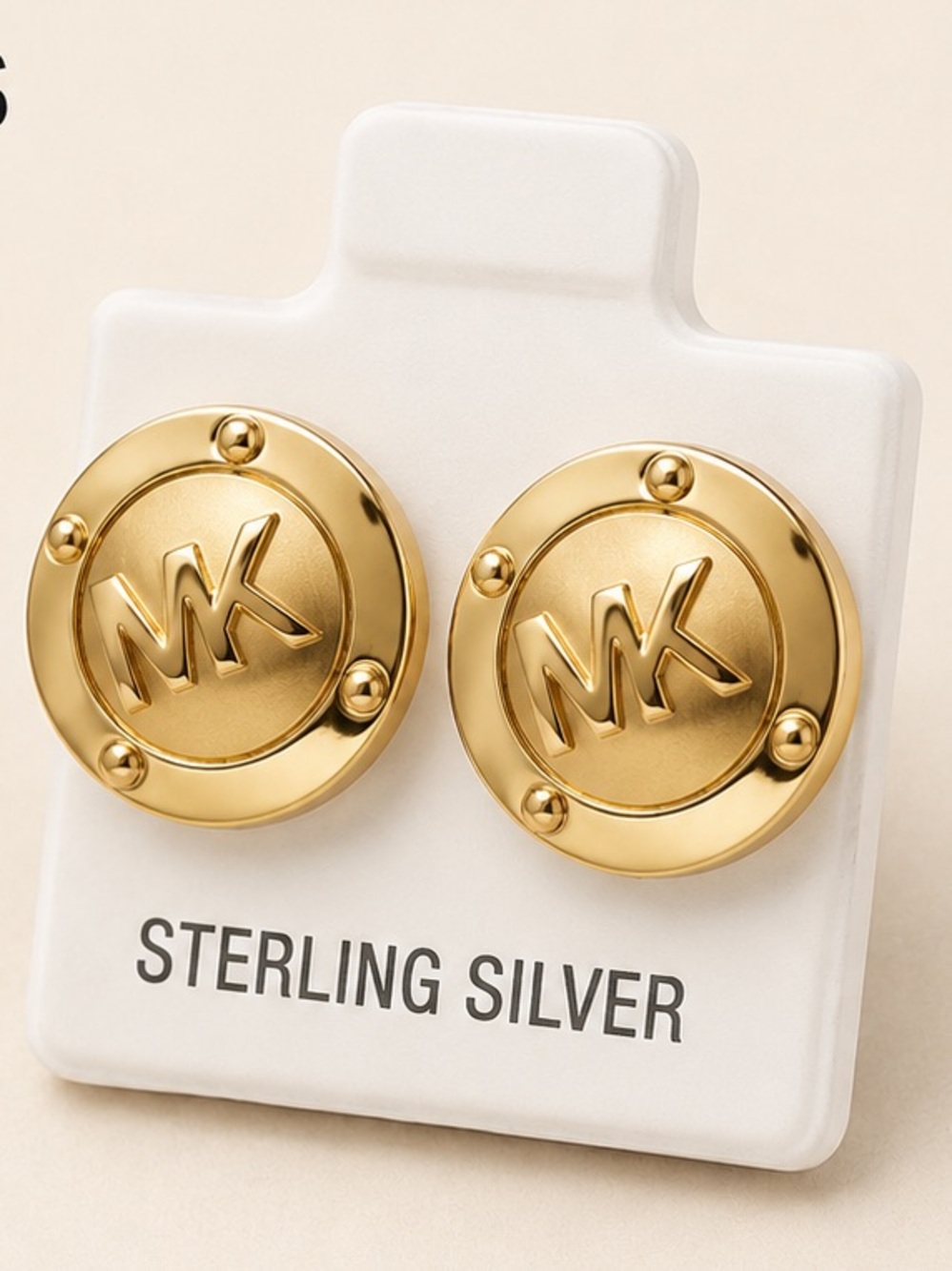 Michael Kors Gold-Tone MK Sterling Silver Earrings- Gold